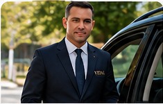 Motorista particular ao lado de veículo